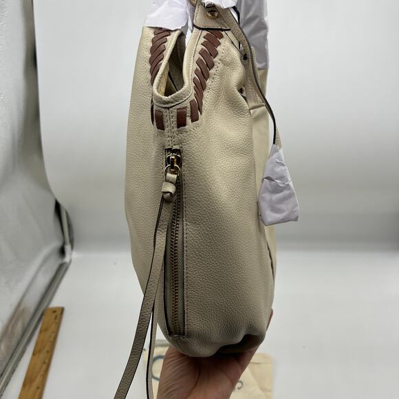 LODIS Womens Purse Medium Whipstitch Leather Tote Lacey Sand/Chestnut - Picture 8 of 14